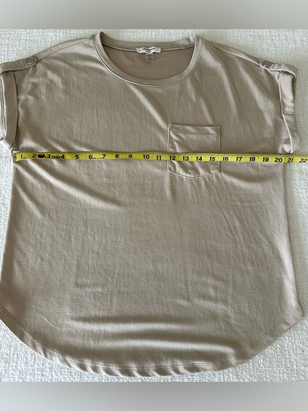 Cable and Gauge Beige Taupe Khaki Cap Short Sleeve Tee Shirt Blouse Medium - Picture 7 of 7